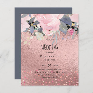 Dusty Blue Rosegold Mariage floral Invitation