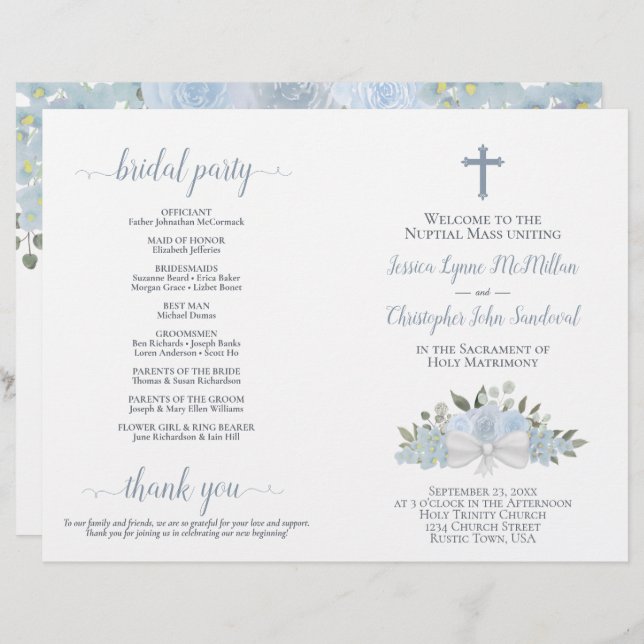 Dusty Blue Roses do-it-yourself Pold Catholic Wedd (Devant / Derrière)