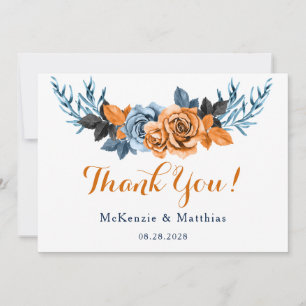 Dusty Blue & Rusty Peony Floral Merci Cartes