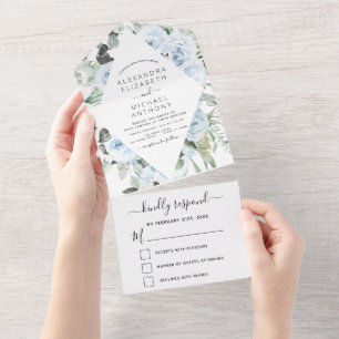 Dusty Blue - Sage Green Floral Faire-part de maria