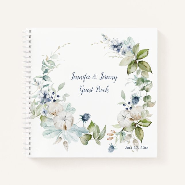 Dusty Blue Sage Green Winter Floral Livre d'or (Devant)