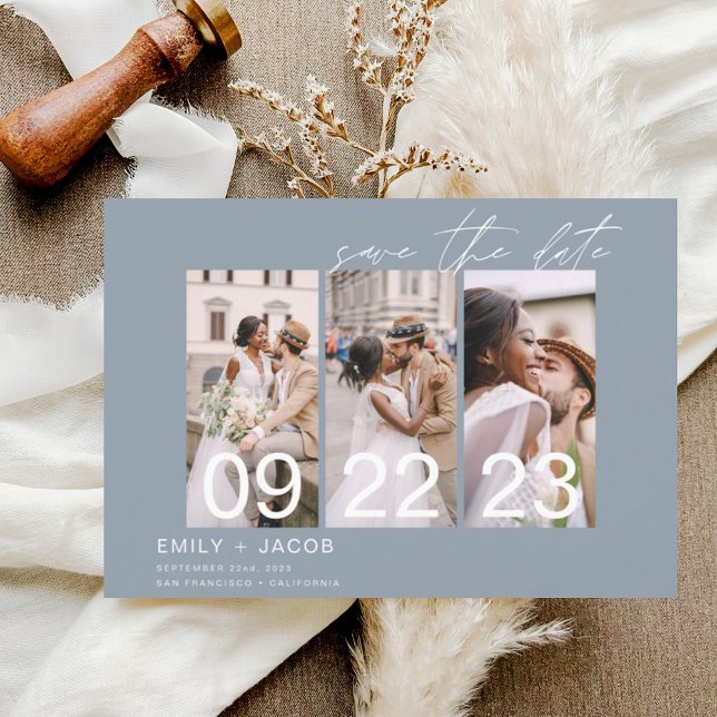 Dusty Blue Save the Date 3 Photo Elegant (Créateur téléchargé)