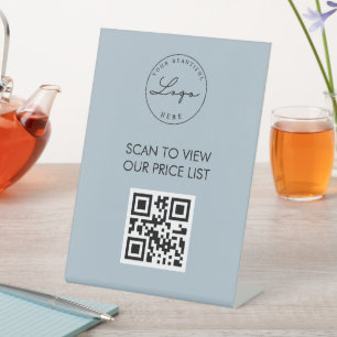 Dusty Blue Scan Me QR Code Tarifs Menu Panneau