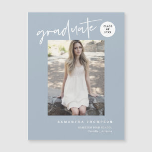 Dusty Blue Script School Graduate Photo Magnet