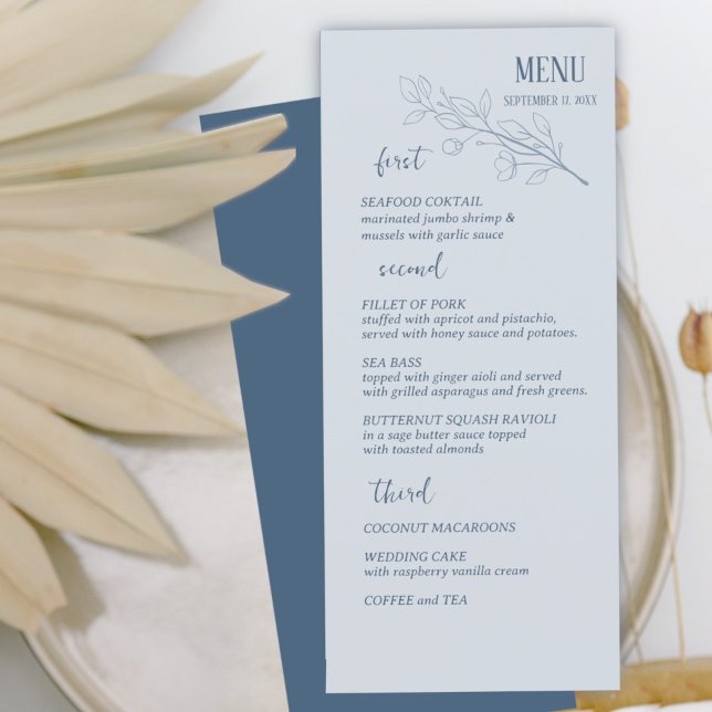 Dusty Blue Simple Boho Floral Menu Mariage (Créateur téléchargé)