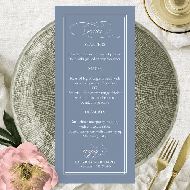 Dusty Blue Simple Elegant Menu Mariage 4x9 (Créateur téléchargé)