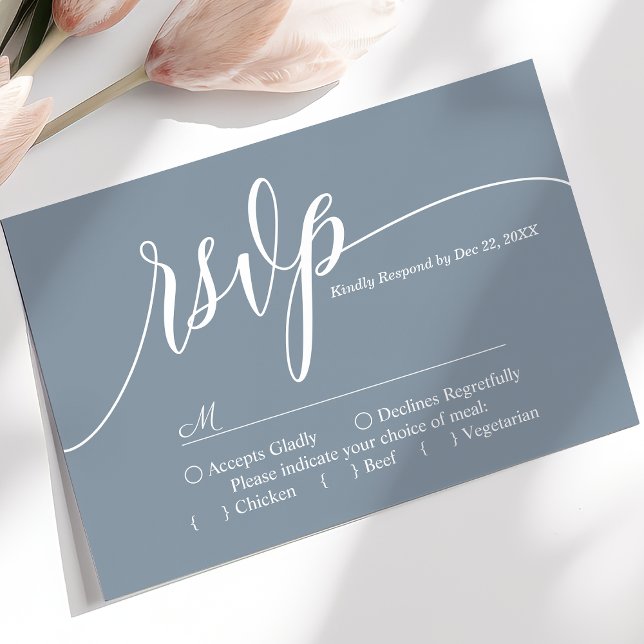 Dusty Blue Simple Script Wedding Carte RSVP (Créateur téléchargé)