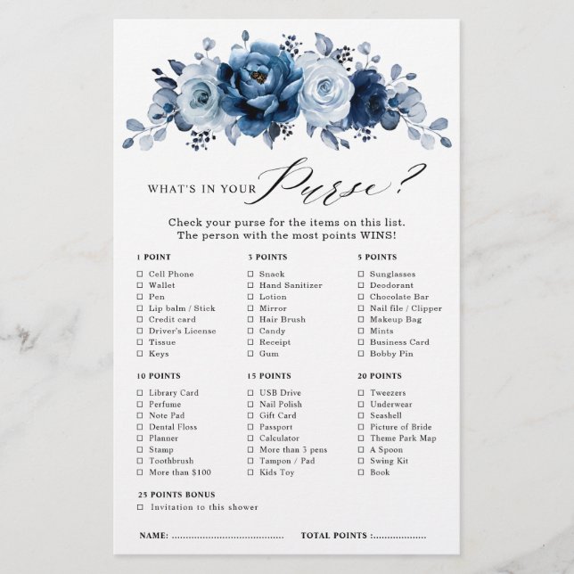Dusty Blue Slate Navy Floral Bride jeu de douche (Devant)