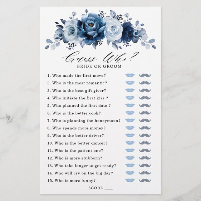 Dusty Blue Slate Navy Jeu de Fête des mariées Flor (Devant)