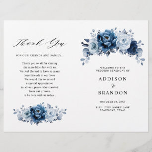 Dusty Blue Slate Navy Programme de mariage botaniq