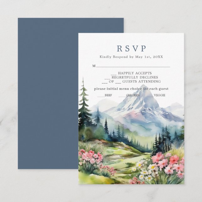 Dusty Blue Spring Mountains Wedding Carte RSVP (Devant / Derrière)