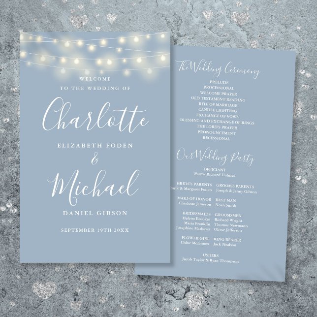 Dusty Blue String programme de mariage (Dusty Blue String Lights Wedding Program)