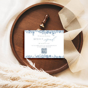 Dusty Blue Toile Roses Élégant Mariage QR Réponse