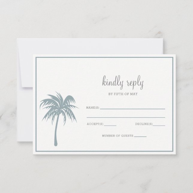 Dusty Blue Tropical Palm Tree Wedding rsvp (Devant)