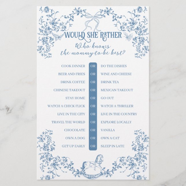 Dusty Blue Vintage Floral Baby shower jeu (Devant)