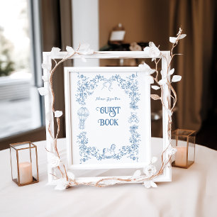 Dusty Blue Vintage Floral Baby shower Livre d'or