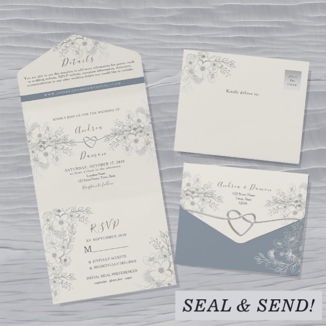 Dusty Blue Vintage Floral Wedding Invitation (Créateur téléchargé)