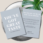Dusty blue vous avez un grand goût merci<br><div class="desc">Petite entreprise Vous avez un grand goût merci carte de visite carré. Customisez le texte,  les couleurs,  les polices à vos souhaits.</div>