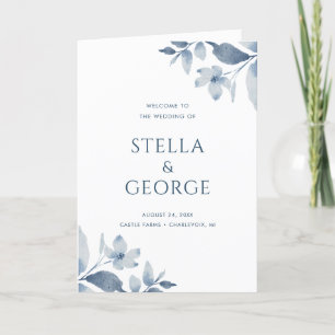 Dusty Blue Watercolor Programme de mariage floral