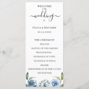 Dusty Blue Watercolor Programme de mariage floral