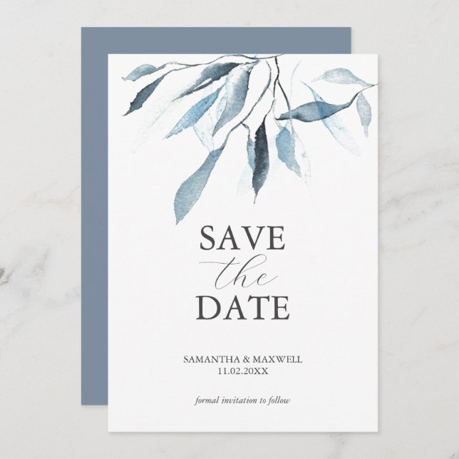Dusty Blue Wedding Enregistrer La Date Invitations (Devant / Derrière)