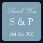 Dusty Blue Wedding Favor Merci Sticker<br><div class="desc">Dusty Blue Wedding Favor Sticker Merci,  s'il vous plaît personnaliser avec les initiales du couple et la date du mariage,  en utilisant le modèle de personnalisation en ligne avant de commander.</div>