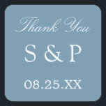 Dusty Blue Wedding Favor Merci Sticker<br><div class="desc">Dusty Blue Wedding Favor Sticker Merci,  s'il vous plaît personnaliser avec les initiales du couple et la date du mariage,  en utilisant le modèle de personnalisation en ligne avant de commander.</div>