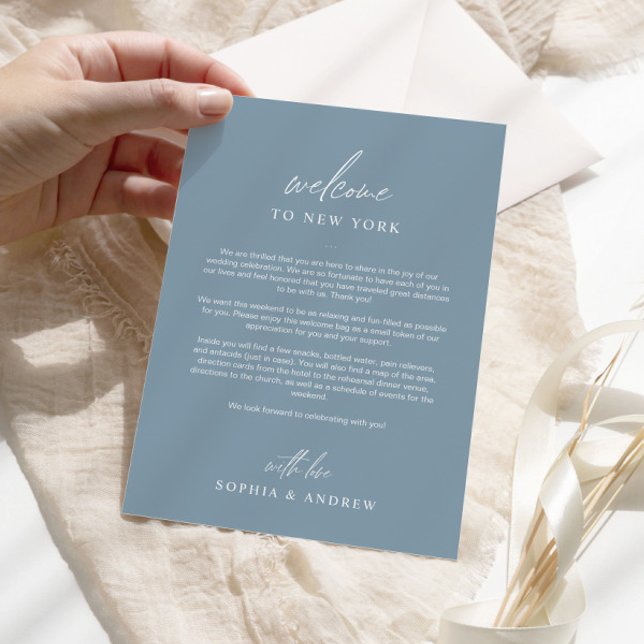 Dusty Blue Welcome Itinéraire Carte de remerciemen (Créateur téléchargé)