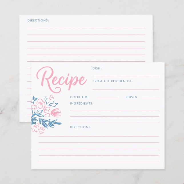 Dusty Blue Whimsical Bridal Shower Recipe Card (Devant / Derrière)