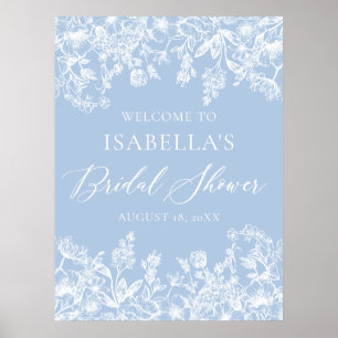 Dusty Blue White Floral Fête des mariées Affiche d
