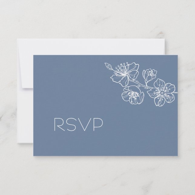  Dusty Blue White Floral Line Art RSVP (Dos)