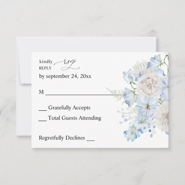 Dusty Blue & White Floral no Meal RSVP (Devant)