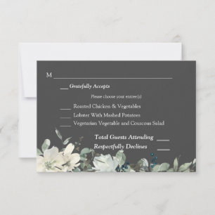 Dusty Blue & White Floral RSVP 3 Carte de repas -