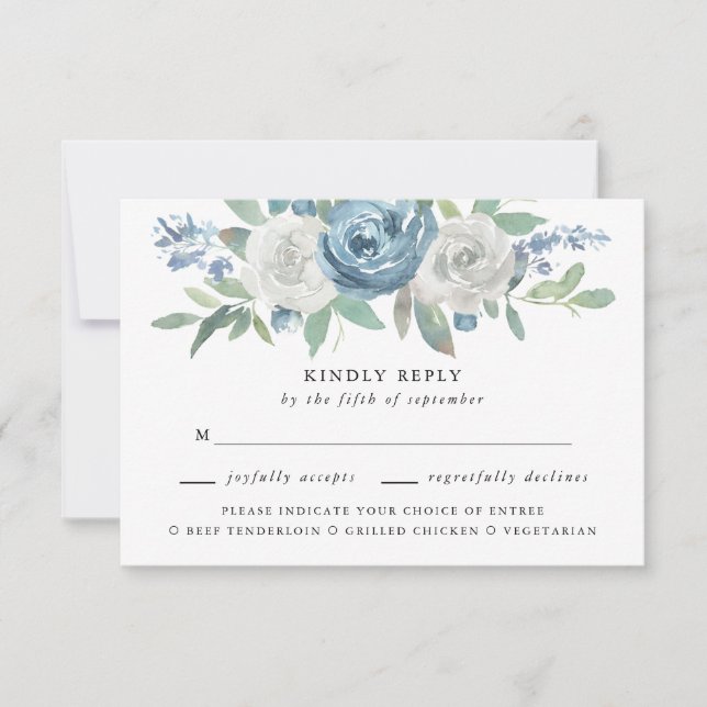 Dusty Blue & White Mariage Meice Choice RSVP (Devant)