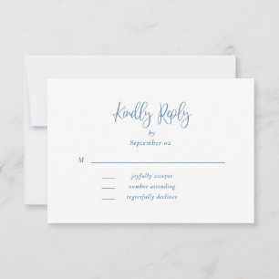 Dusty Blue White Script Fleur sauvage mariage RSVP