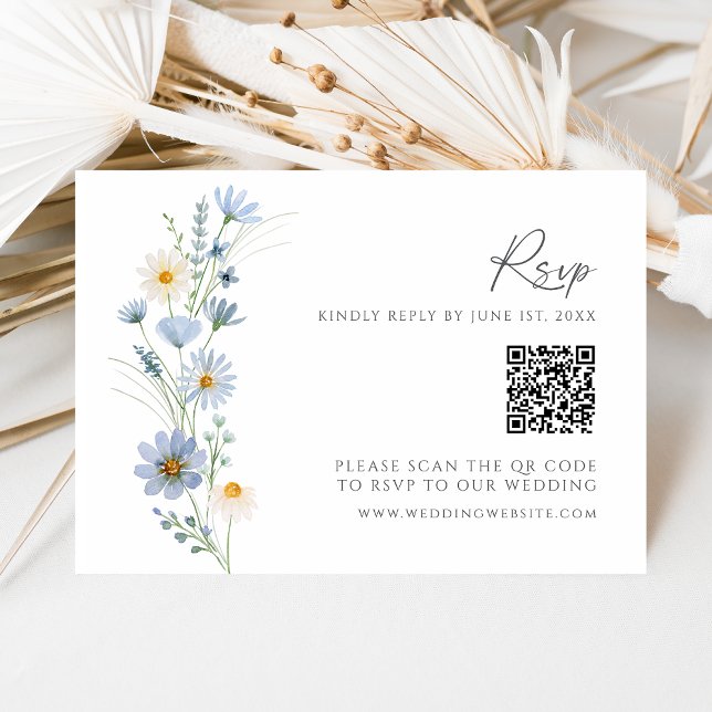 Dusty Blue Wildflower QR Code Wedding RSVP (Créateur téléchargé)