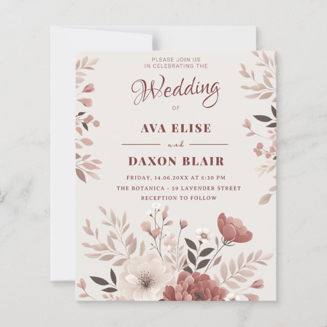 Dusty Blush Floral Budget Faire-part de mariage (Devant)