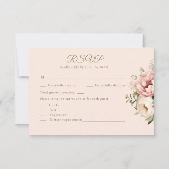 Dusty Blush Floral Wedding RSVP Card (Devant)