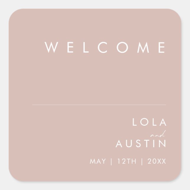 Dusty Boho | Sticker Carré Mariage Rose de bienven (Devant)