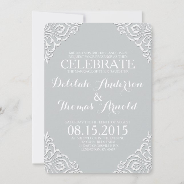 Dusty Damask Filigree Elégant Mariage Invitation (Devant)
