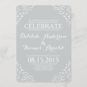 Dusty Damask Filigree Elégant Mariage Invitation