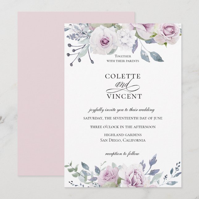 Dusty Garden Floral Faire-part de mariage (Devant / Derrière)