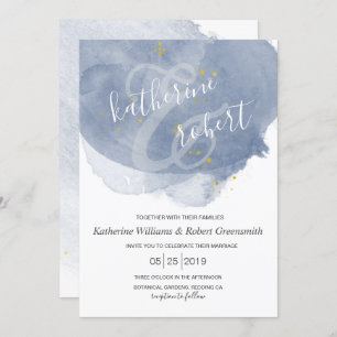 Dusty Gold et Blue Elegant Wedding Invitation
