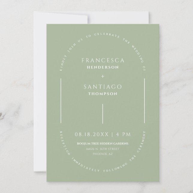 Dusty Green Arch QR Code Mariage Photo Invitation (Devant)