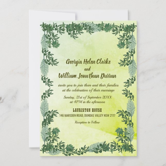 Dusty Green Greenery Faire-part de mariage rustiqu (Devant)