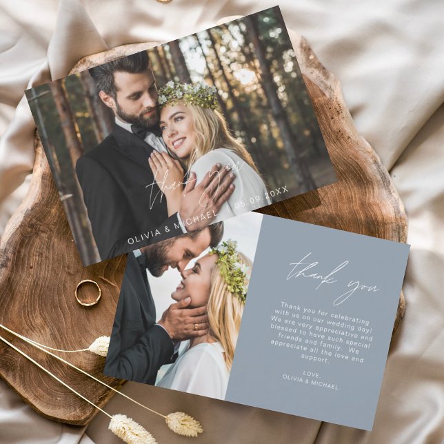 Dusty Mariage bleu moderne minimaliste Merci (Créateur téléchargé)