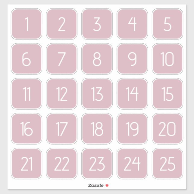 Dusty Mauve Customizable Square Number Stickers (Feuille)