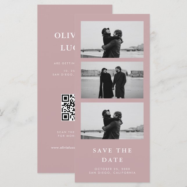 Dusty Mauve Pink Photo Strip QR Code Mariage (Devant / Derrière)