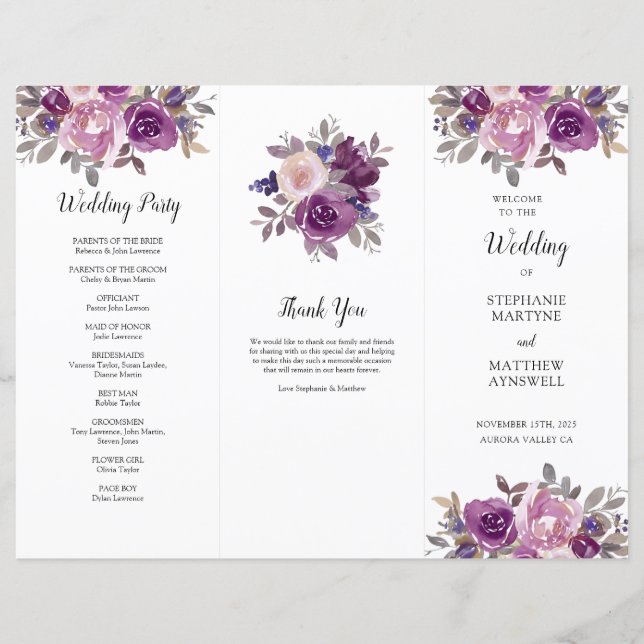 Dusty Mauve Purple Blush Floral Ordre de service (Devant)