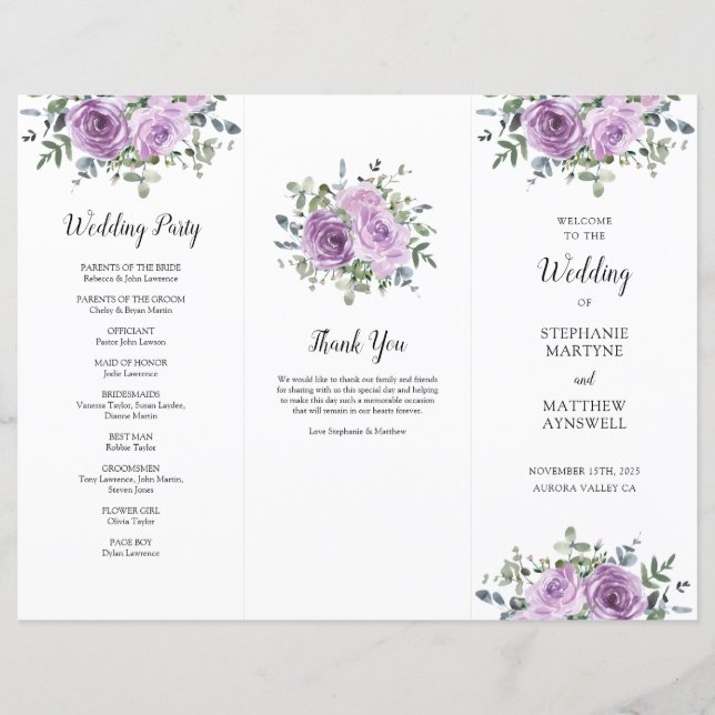 Dusty Mauve Rose Eucalyptus Ordre de service (Devant)